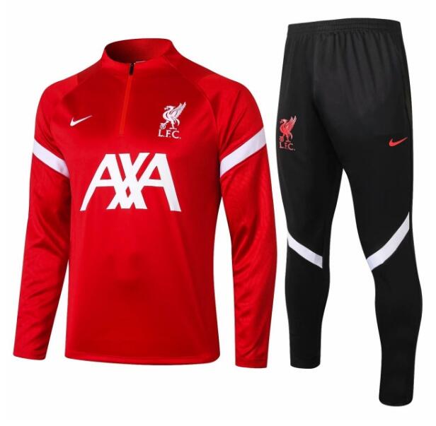 Liverpool Red White Zipper Training Kits Sweatshirt with Pants 2020/21